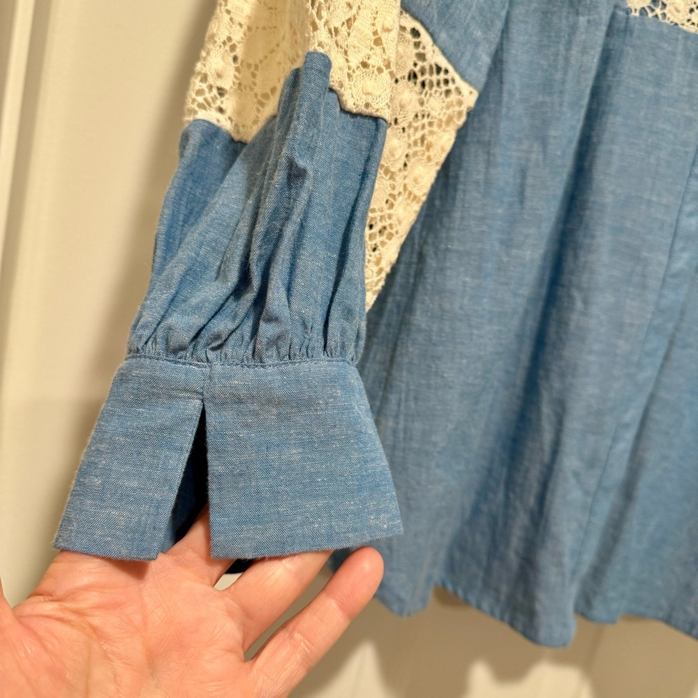 NWT Johnny Was $310 Thalassa Pieced Button Down Chambray Top Blouse Shirt Size S - Picture 8 of 16